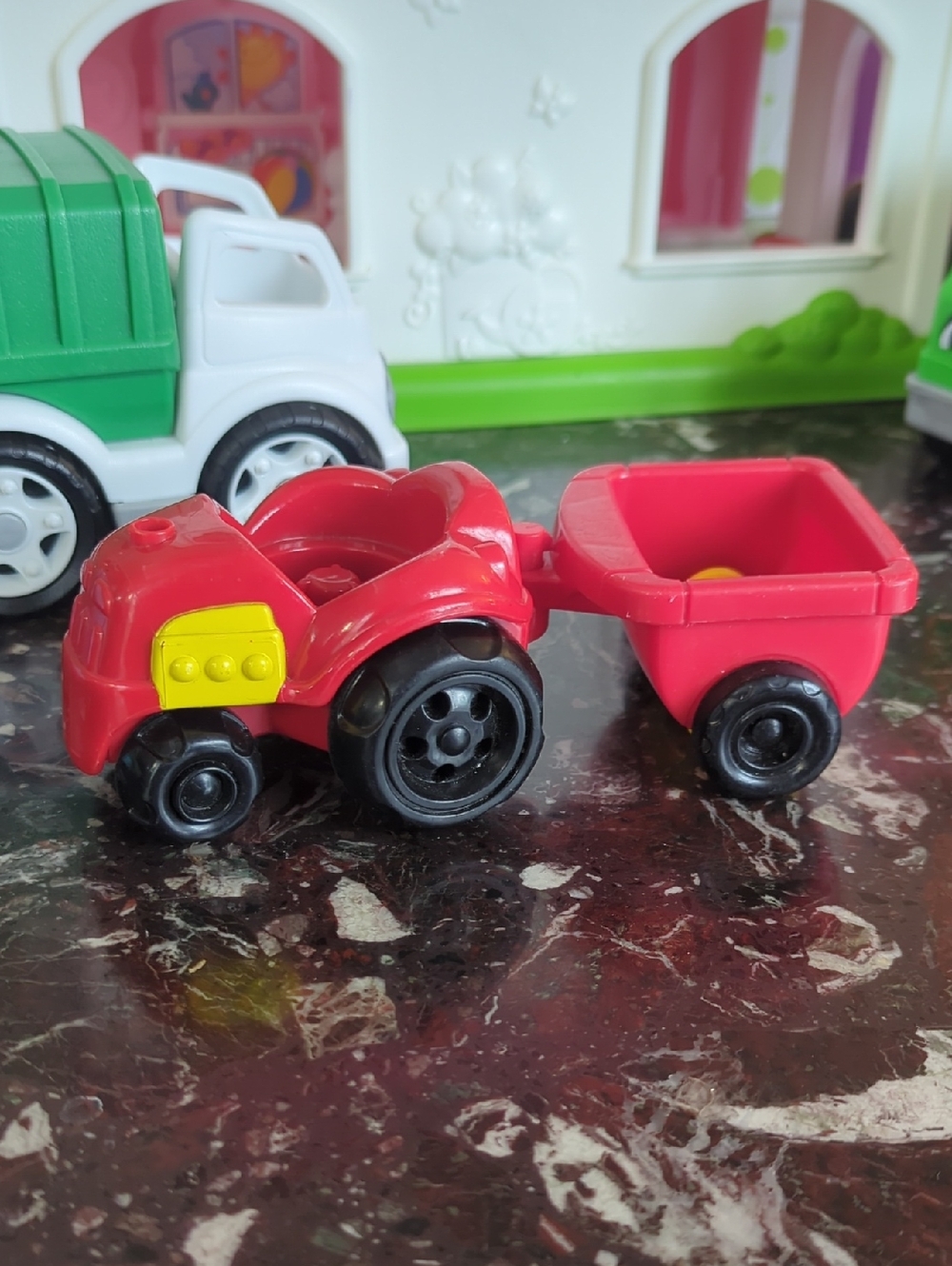 Little People - Red Kids Toy Tractor with Trailer - Unbranded